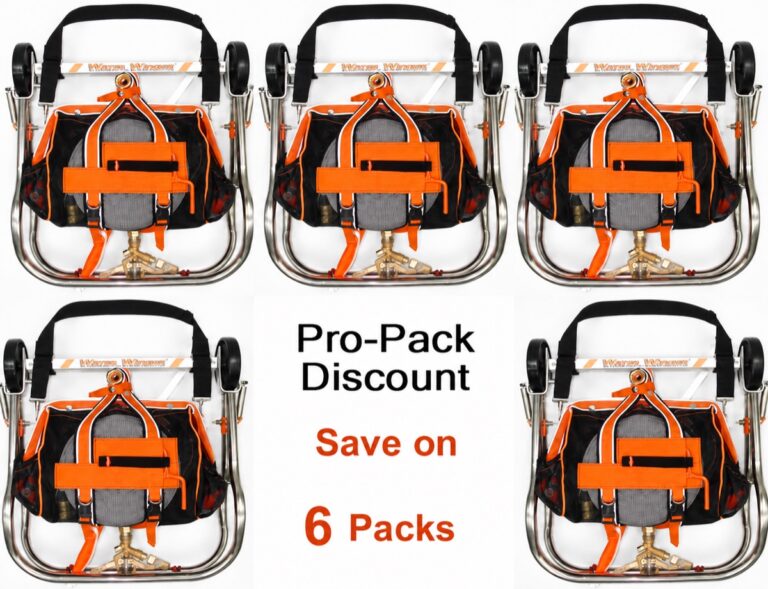 Six Water Winger no-ladder rooftop sprinkler kits arranged for professional deployment