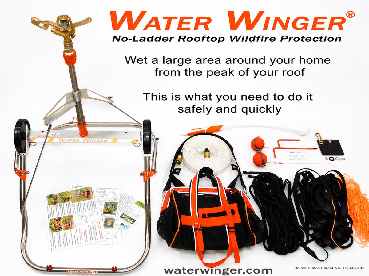 Complete Water Winger rooftop wildfire sprinkler kit for community protection