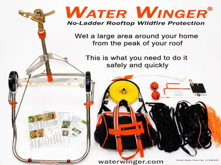Single Water Winger rooftop wildfire sprinkler kit with yellow hose