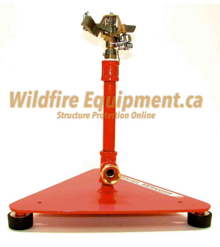 Innovative Weighted Base wildfire structure protection ground sprinkler with 12" mast and rubber feet for decks and hard ground