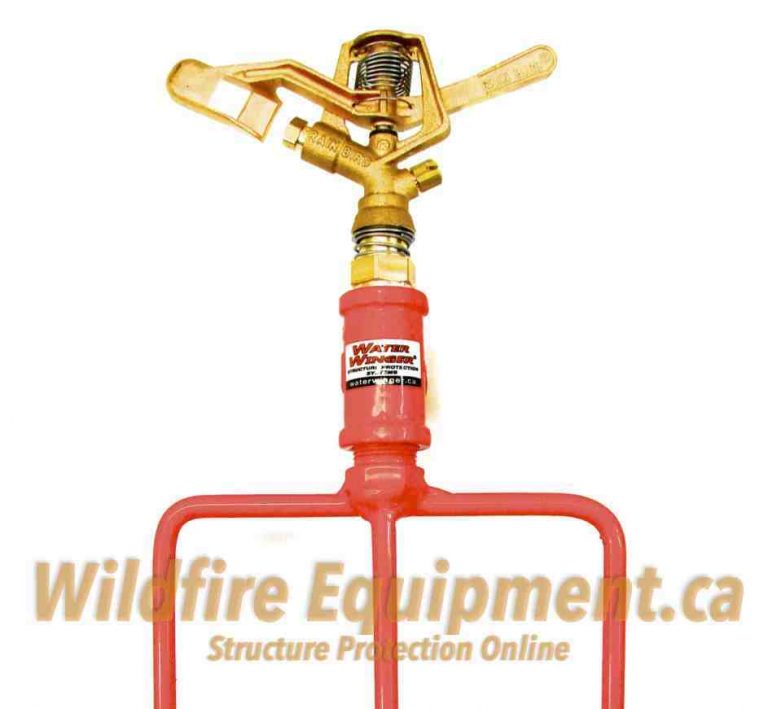 Heavy Duty 3/4" ground spike sprinkler, powder coated red with a 3/4" RainBird 30, full circle impact sprinkler