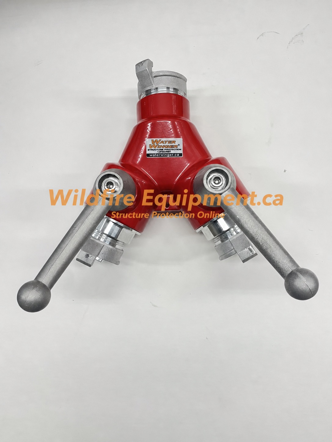 Red 1.5-inch high-flow gated wye with quick-connect forestry ends