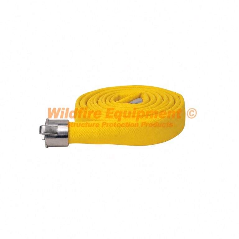 10-foot 1.5-inch yellow treated fire hose with forestry quick-connect ends for wildfire pump connections