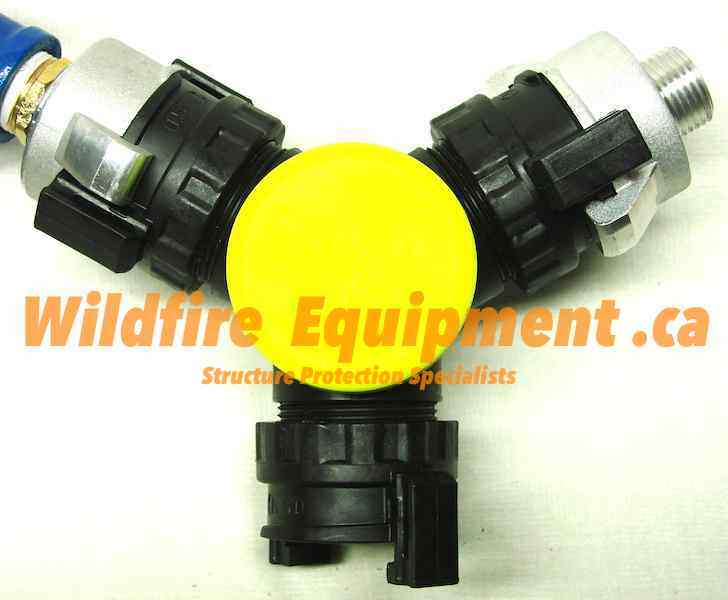 One-and-a-half-inch poly Y fitting with garden hose adapters