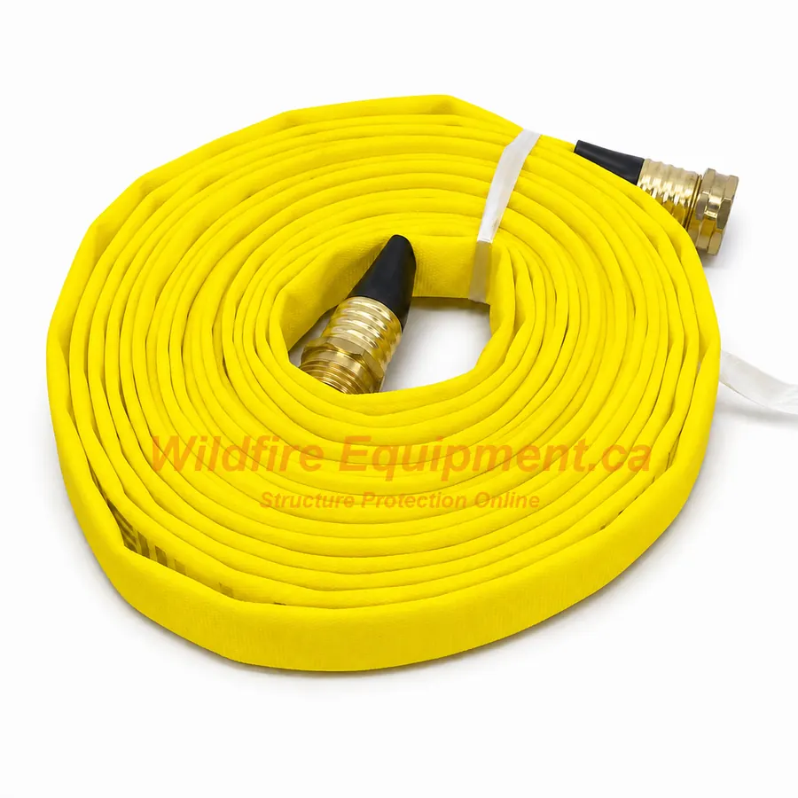 25-foot 5/8-inch yellow lay-flat fire hose with garden hose fittings