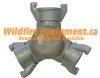 One-and-a-half-inch aluminum Y fitting with garden hose adapters