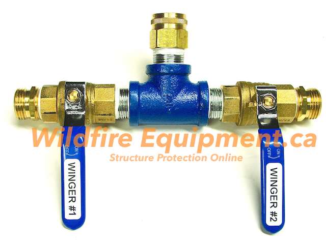 High-flow gated Y valve and fittings for wildfire sprinkler systems