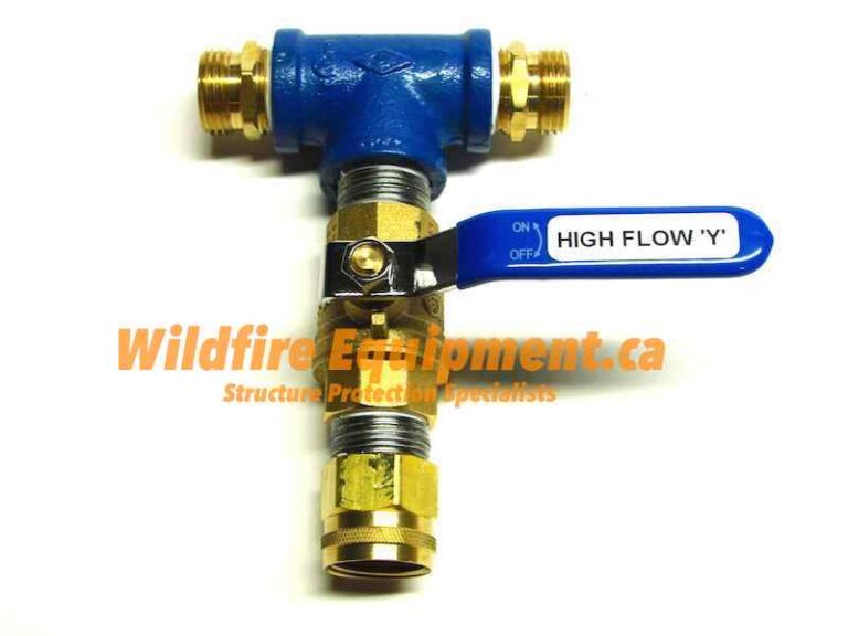 Three-quarter-inch high-flow Y fitting with one valve for two Water Winger rooftop sprinklers