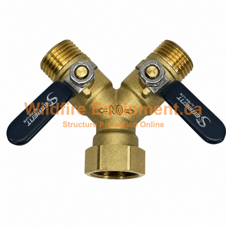 Half-inch brass full-port Y fitting with shutoff valves