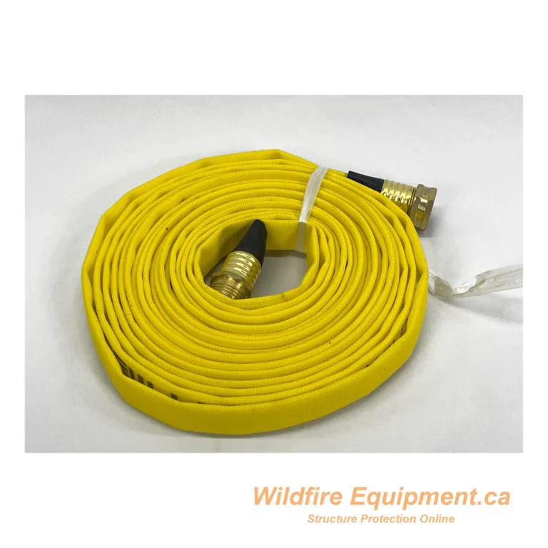 25-foot 5/8-inch yellow lay-flat fire hose with garden hose fittings