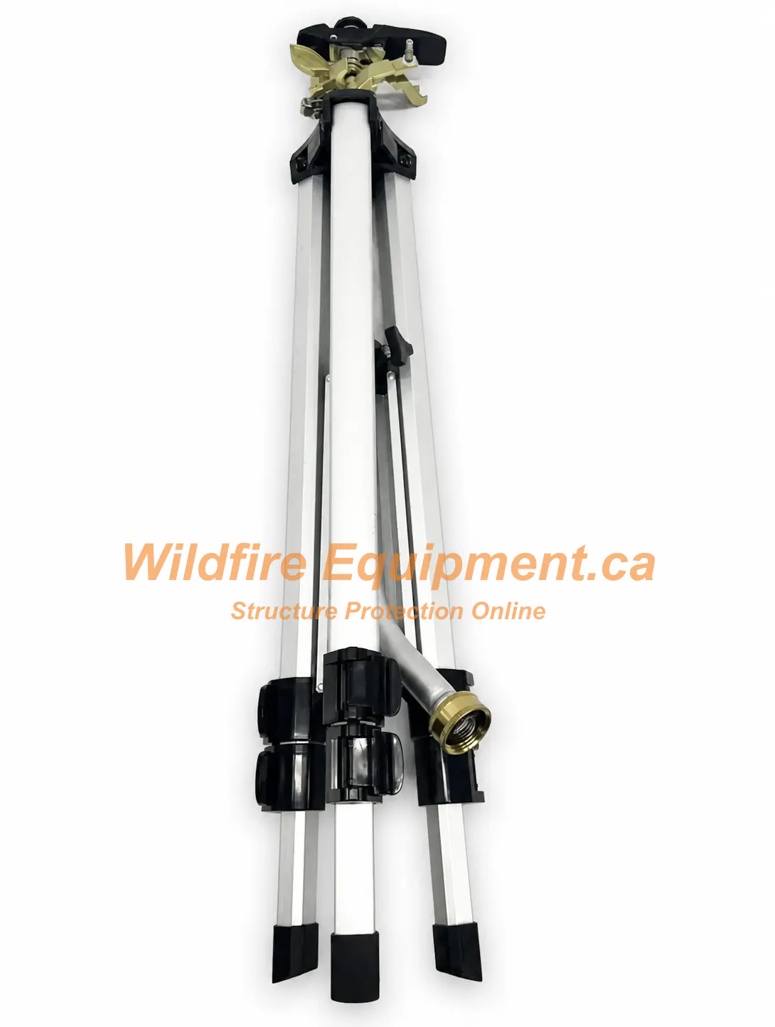 Adjustable impact tripod sprinkler folded for compact storage