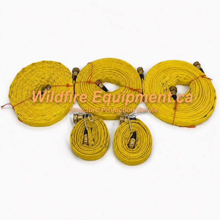 Bundle of used yellow 5/8-inch lay-flat fire hose