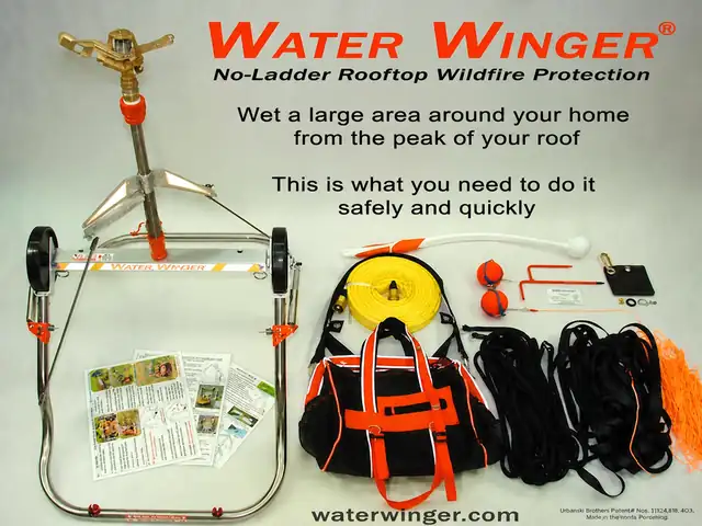 Single Water Winger rooftop sprinkler displayed open in the deployed position