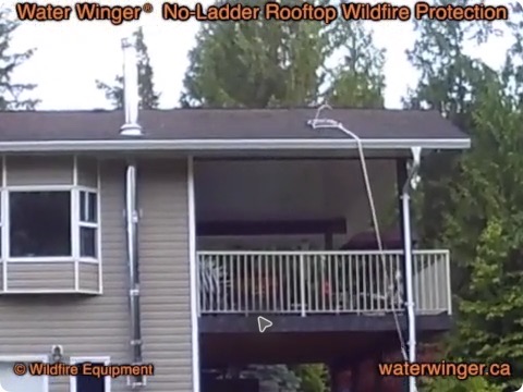 Water Winger being pulled from the ground toward a roof peak
