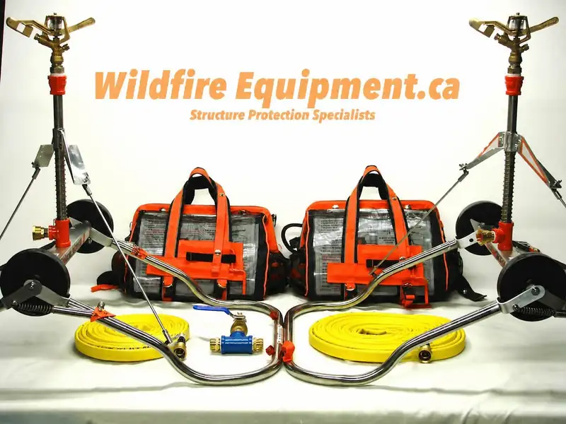 Two Water Winger rooftop sprinkler kits with deployment lines and storage bags