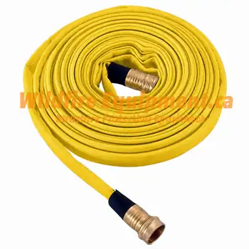 Fifty-foot yellow lay-flat fire hose included with the Water Winger rooftop sprinkler kit