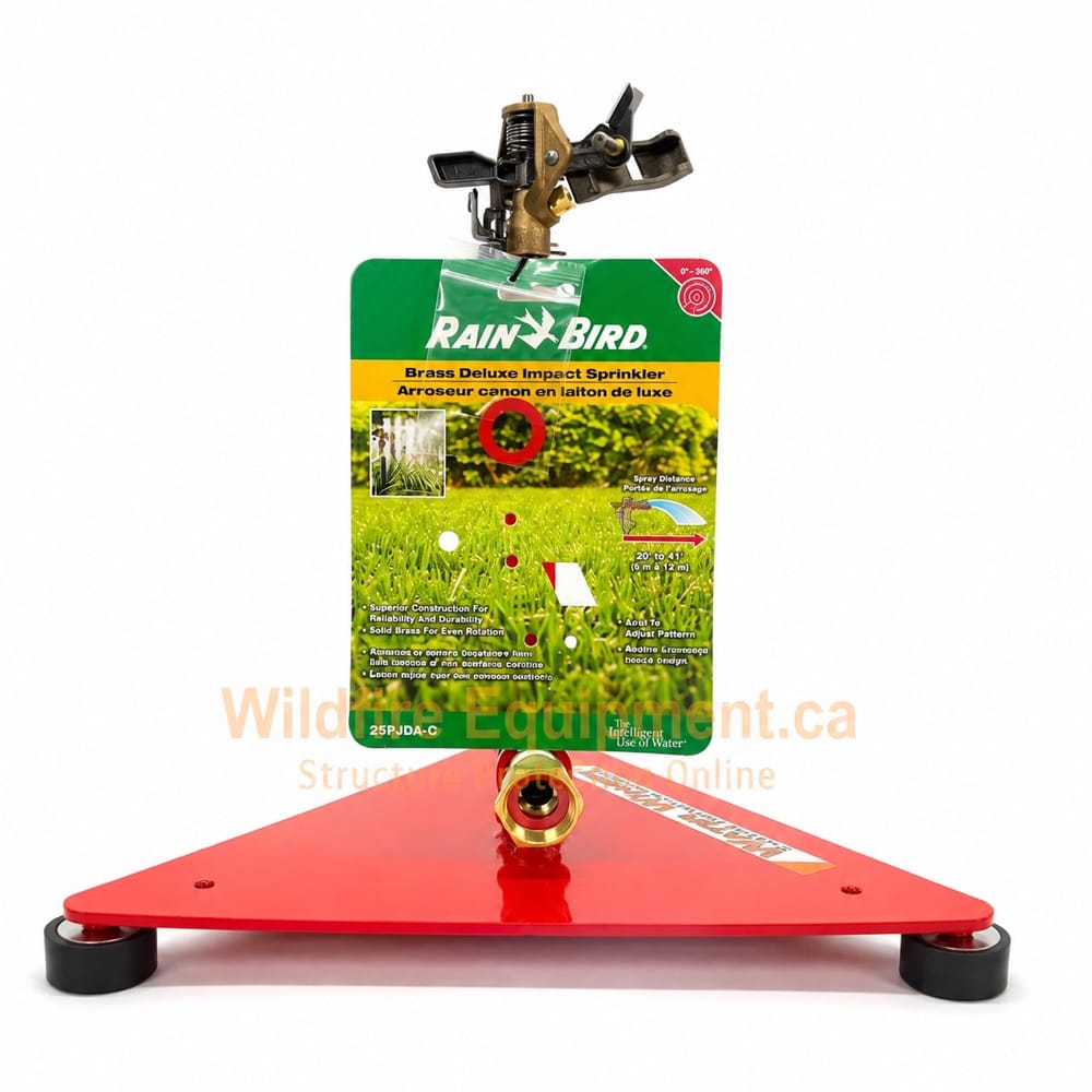 12-inch weighted-base sprinkler with Rain Bird product card