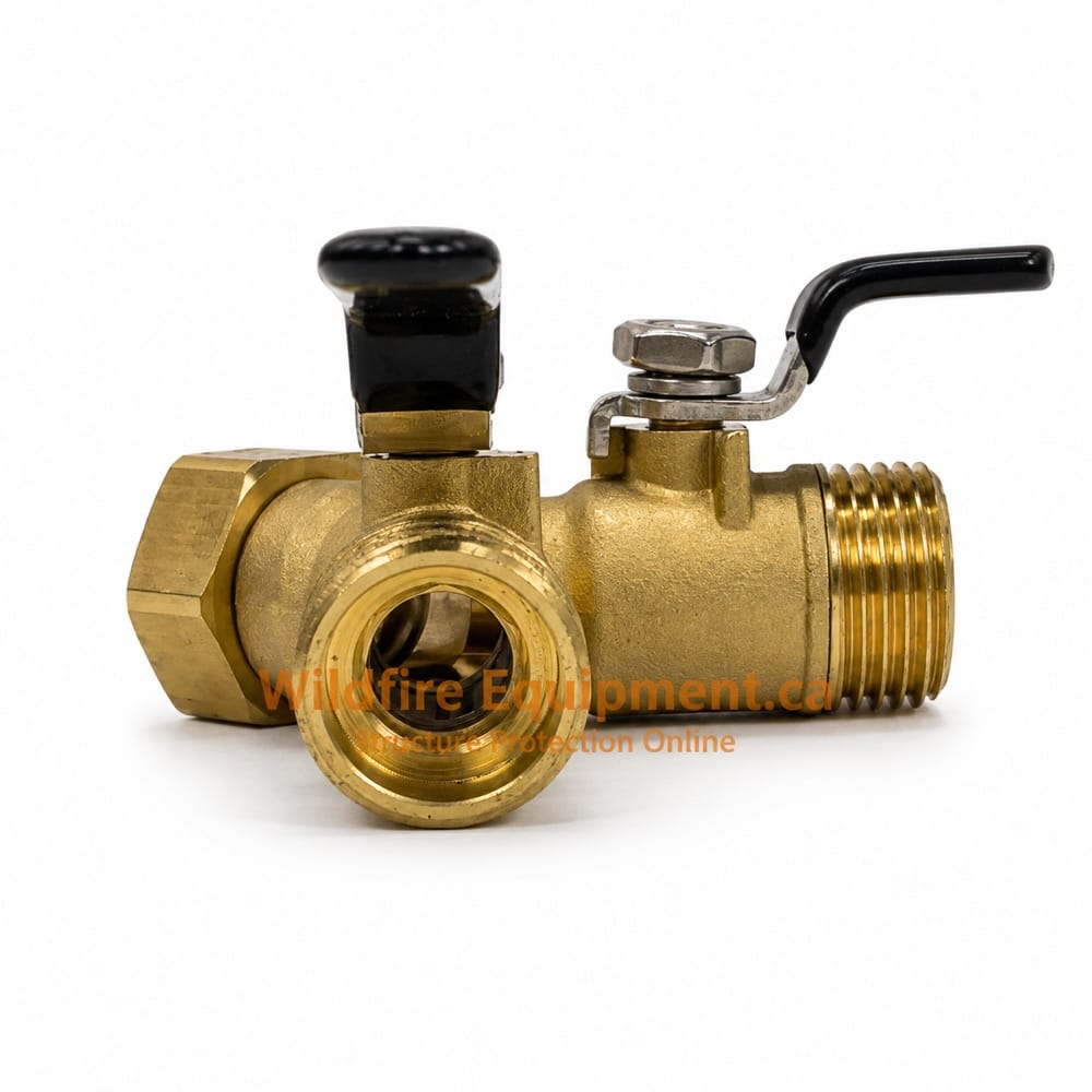 1/2-inch brass full-port Y with two black shutoff handles