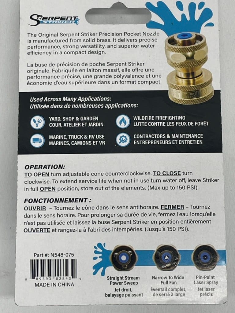 Mini Brass Fire Nozzle package instructions and application details